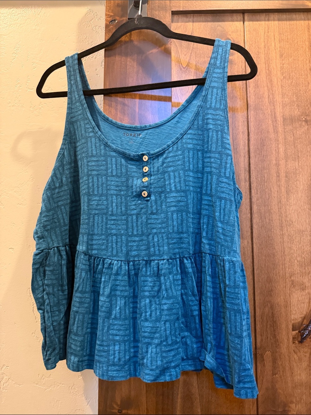 torrid Blue Textured Peplum Tank with Button Placket
